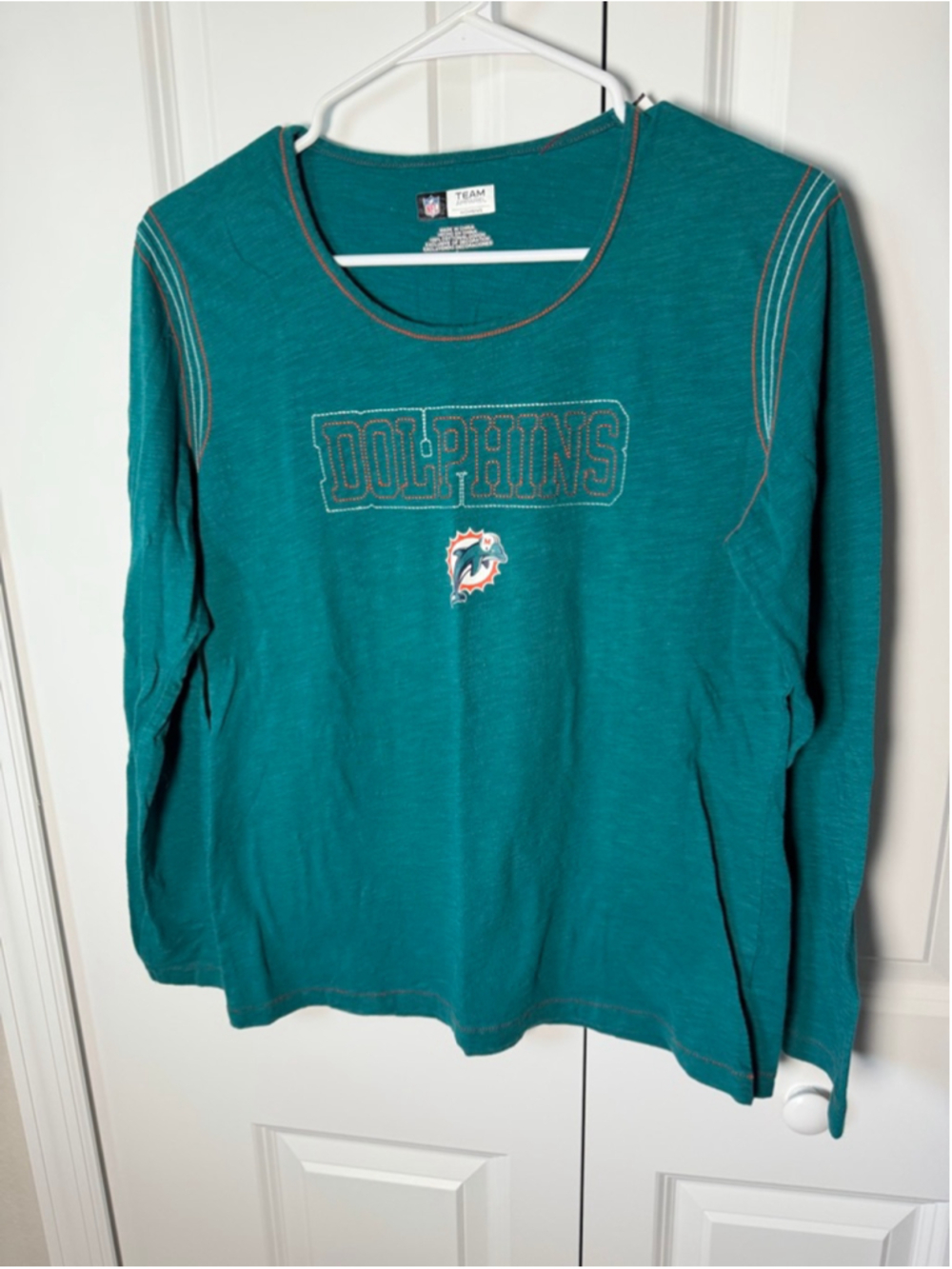 Team Apparel Teal Football Miami Dolphins Long Sleeve Tee L EUC